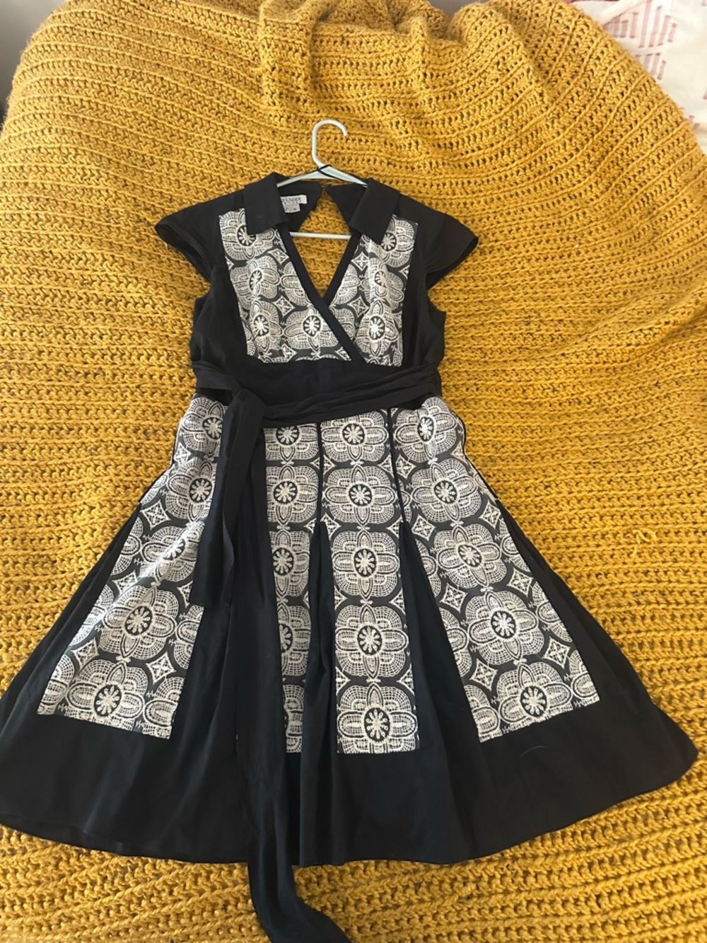 Kay Unger Black Dress with White Geometric Panels